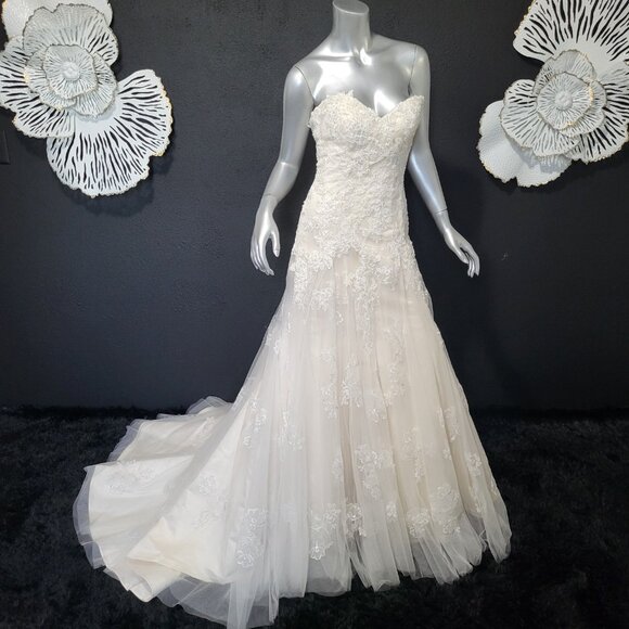 NWT~$1350~CASABLANCA~6/8~IVORY LACE EMBELLISHED STRAPLESS WEDDING DRESS GOWN - Picture 9 of 16